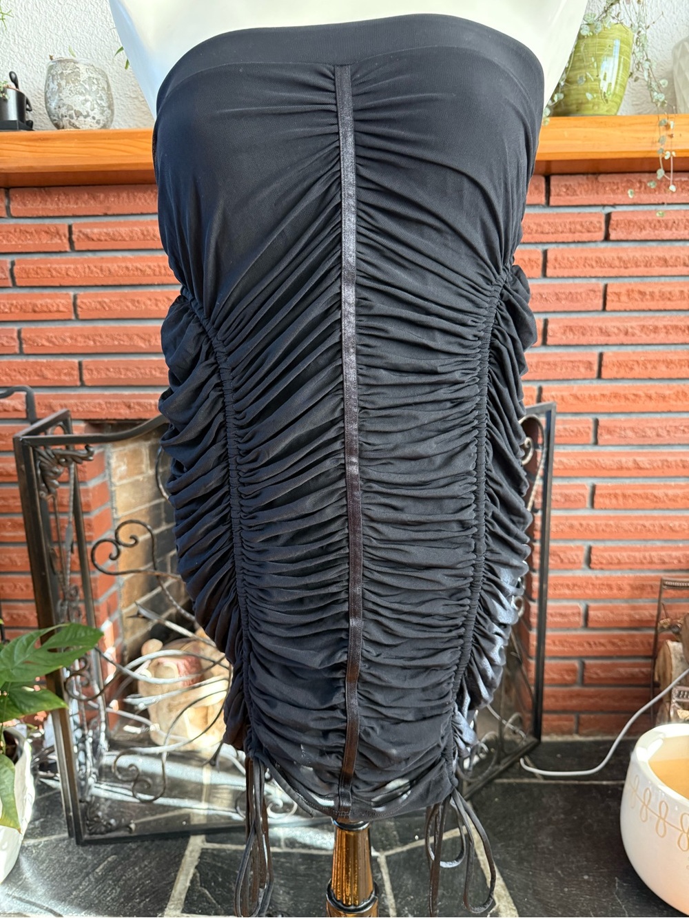 Guess Black Ruched Strapless Dress